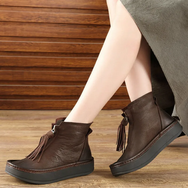 

Women Ankle Boots Genuine Leather 3 Cm Low Heels Winter Shoes Women Chelsea Boots Handmade Leather Martin Boots Retro Brand Shoe