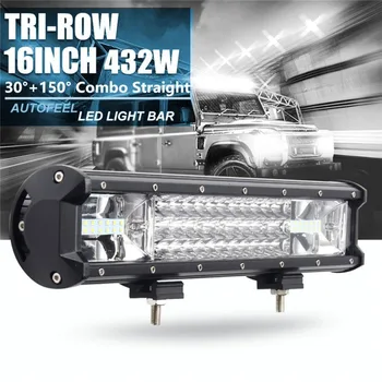 

16 inch 432W Triple-row 3 Rows 7D LED Work Light Long Bar Spot Light Flood Combo For Off-road SUV Truck Car Day Light