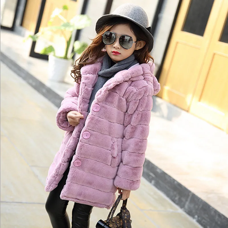 Пальто для маленьких девочек Новая зимняя модная куртка с капюшоном детская утепленная хлопковая теплая верхняя одежда Рождественская детская одежда 4, 6, 8, 10 лет - Цвет: pink