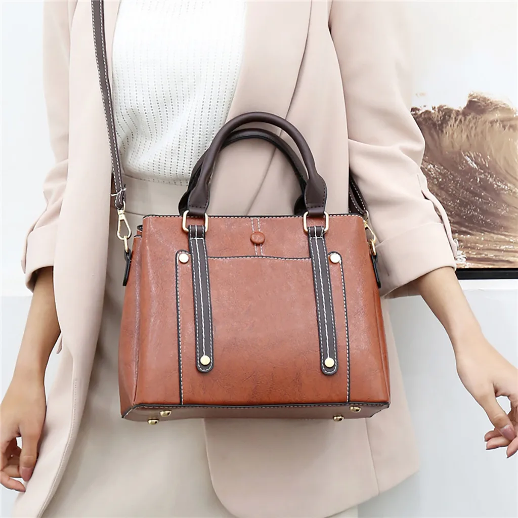 

sac a main femme en cuir veritable Women Khaki New Wild solid zipper High Capacity Handbag Messenger Shoulder Bag #15