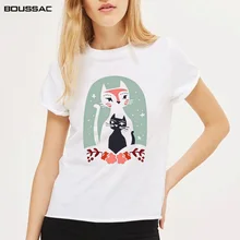 Harajuku White T Shirt Women Tops Punk Cartoon Cat Face Flower Print Tee Shirt Femme T-shirt Casual Tee Shirt O-neck Cotton Tops flower cluster print slub t shirt