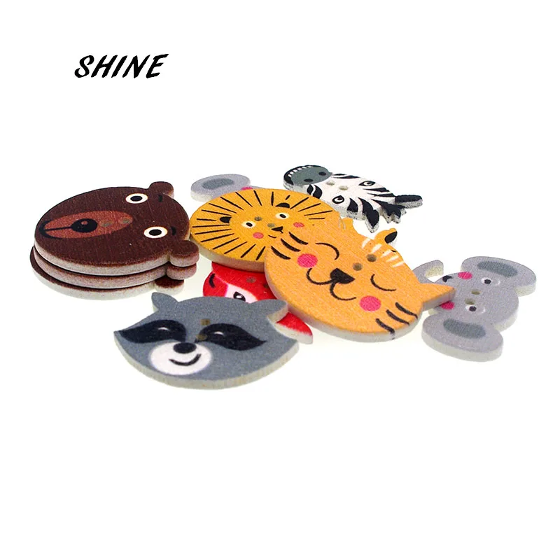 

30PCs Wooden Sewing Buttons Scrapbooking Forest Animal Colorful Mixed Two Holes Cartoon Costura Botones bottoni botoes 20-30mm