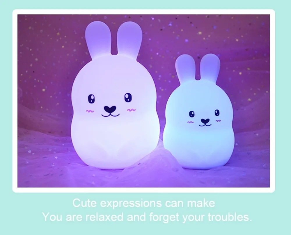 Rabbit LED Night Light Remote Control Timing Touch Sensor 9 Colors USB Charging Silicone Bunny Bedside Lamp for Children Baby (3)_副本