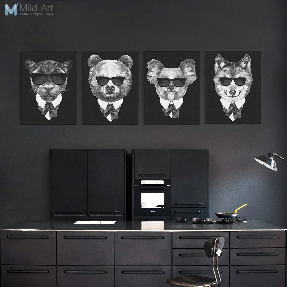 

Black White Mafia Animals Head Lion Llama Posters Prints Nordic Living Room Wall Art Picture Home Decor Canvas Painting No Frame