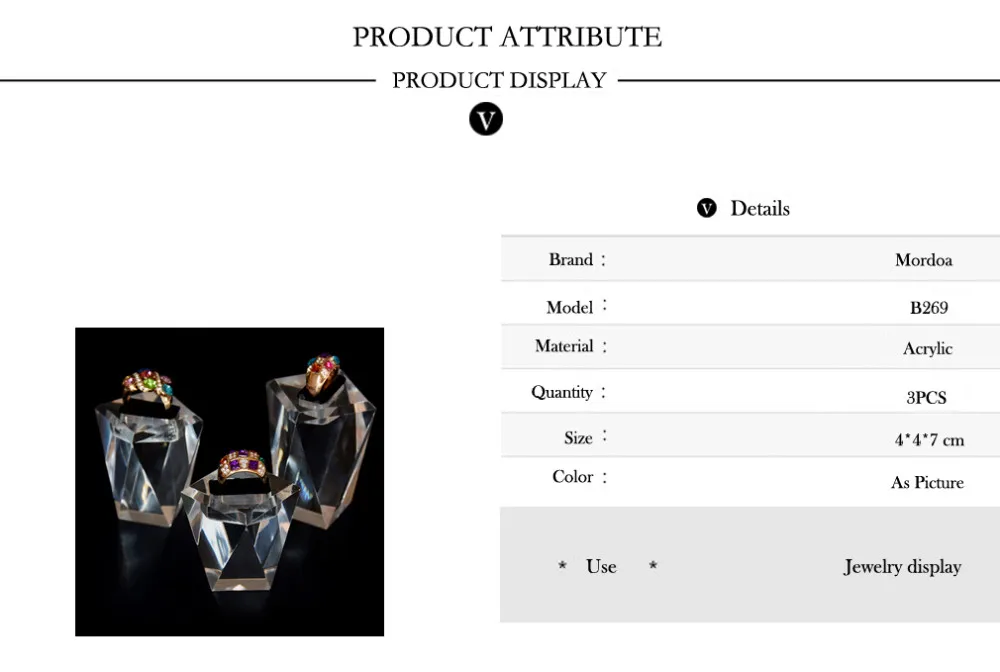 Последняя версия Блестящий акриловые многоугольник 3 шт./компл. пьедестал палец кольцо подставка держатель ювелирных изделий Дисплей