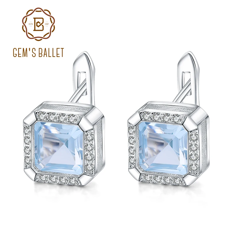 Gem's Ballet 4.52Ct натуральный Небесно-Голубой топаз драгоценный камень клип серьги 925 пробы серебро хорошее ювелирное изделие для женщин