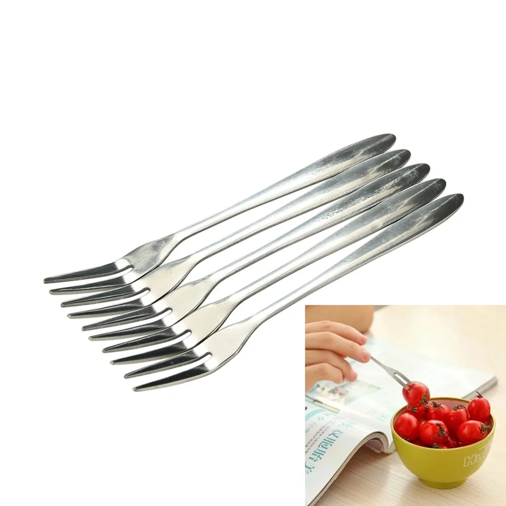 

5Pcs Stainless Steel Dessert Fork Kitchen Snack Cake Fruit Salad Tool Dinnerware Set Tableware Restaurant Cafeteria Home Party