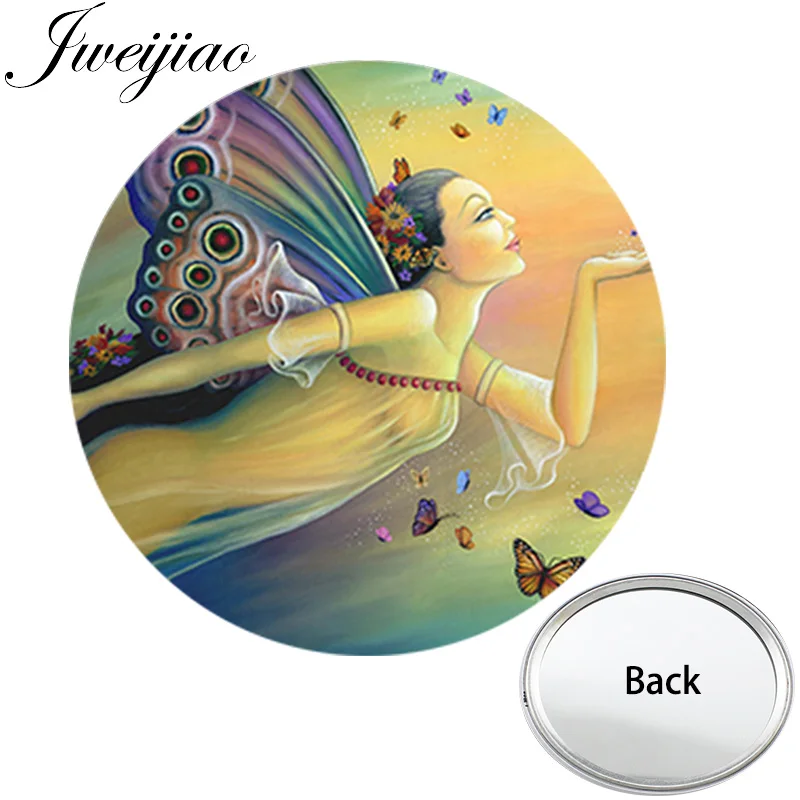 JWEIJIAO Butterfly Fairy Women Mini One Side Flat Pocket Mirror Economical Compact Portable Cheap Makeup Vanity Hand Mirrors | Красота и