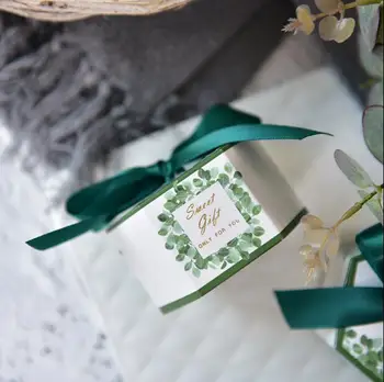 

50 Pcs Creative Eucalyptus Leaves Hexagonal "Sweet Gift" Wedding Favors Candy Box Party Supplies Chocolate Gift Box Bomboniera