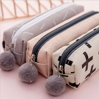 

Korea creative ball zipper canvas pen bag small fresh and simple multi-functional pencil bag student stationery bag