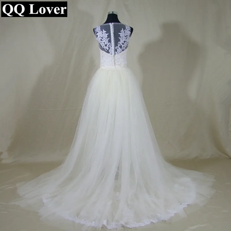 

QQ Lover 2 In 1 Mermaid Wedding Dress Champagne Tulle With Ivory Lace Unique Design