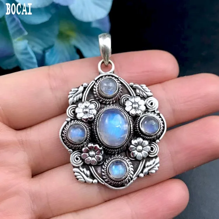 

Natural Moonstone Necklace Pendant Nepalese Handmade 925 Sterling Silver Vintage Jewelry Woman's Pendant