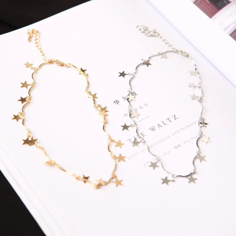 

M MISM Charm Slive Gold Necklace For Women Girl Star Pendant Choker Jewelry Accessories Ladies Chain Delicate Clavicle