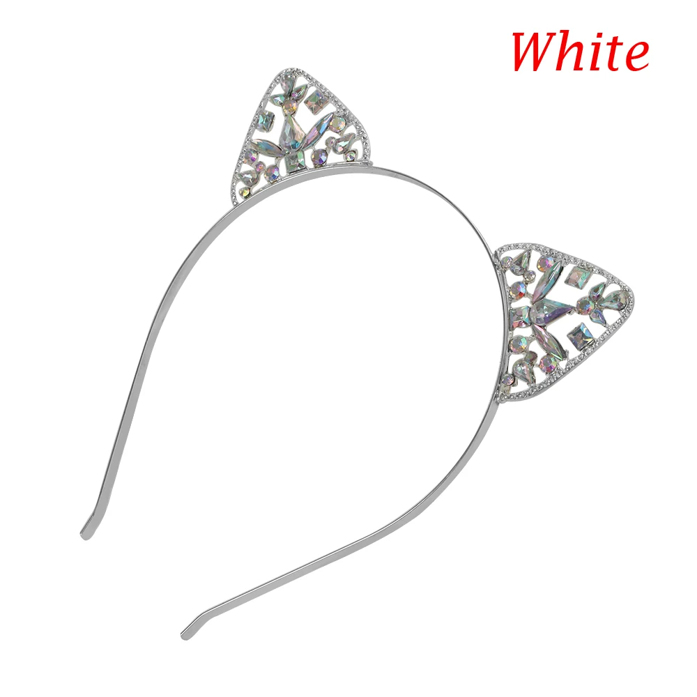 New Hair Accessories Crystal Cat Ears Hair Hoop Headband Women Shiny Rhinestone Cats Ear Hair Bands Costume Party Headwear - Цвет: White