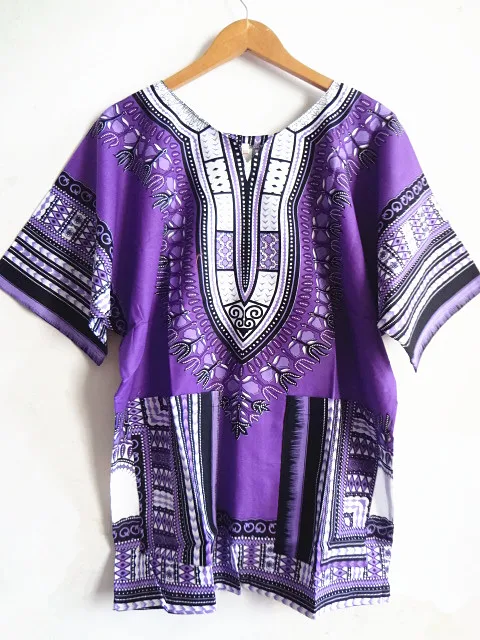 Модный дизайн африканская традиционная печать хлопок футболка в африканском стиле для унисекс - Цвет: purple