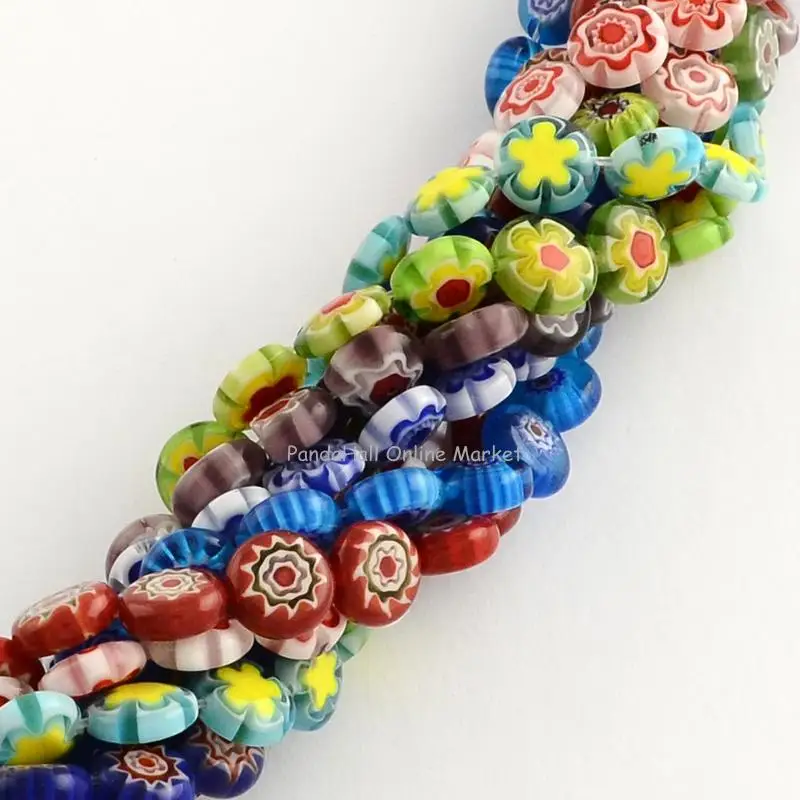 

10 Strands Handmade Mixed Color Flat Round Millefiori Glass Bead Strand for Jewelry Making 10x4mm Hole: 1.5mm about 40pcs/strand