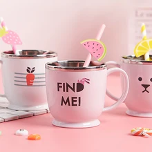 250 мл мультфильм с ручкой из нержавеющей стали двойной слой теплоизоляция чашка воды мини чашка 6*7,7*7,6 см