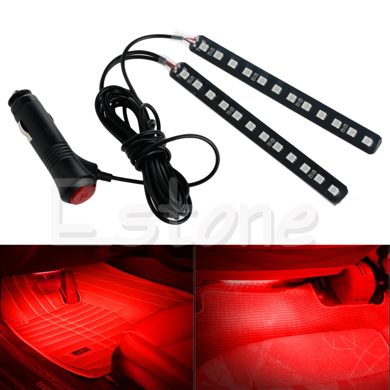 Новый красный 2X12 светодиодный интерьер автомобиля Footwell декор для пола атмосферу неоновые полосы 10166