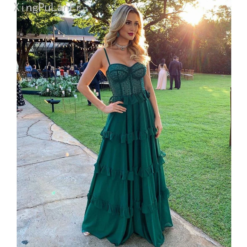 Зеленое Шифоновое платье для выпускного вечера на бретельках Милое сексуальное длинное вечернее платье с корсетом Вечерние Платья vestidos de fiesta