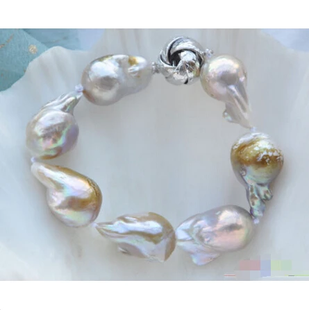 

Hot sell Noble- P4095 8" 22mm lavender BAROQUE KESHI REBORN PEARL BRACELET @^Noble style Natural Fine jewe SHIPPING new >>free s