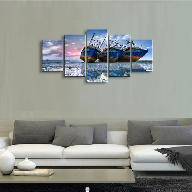 5 pieces high-definition print Ship canvas oil painting poster and wall art living room picture PL5-155 (6)