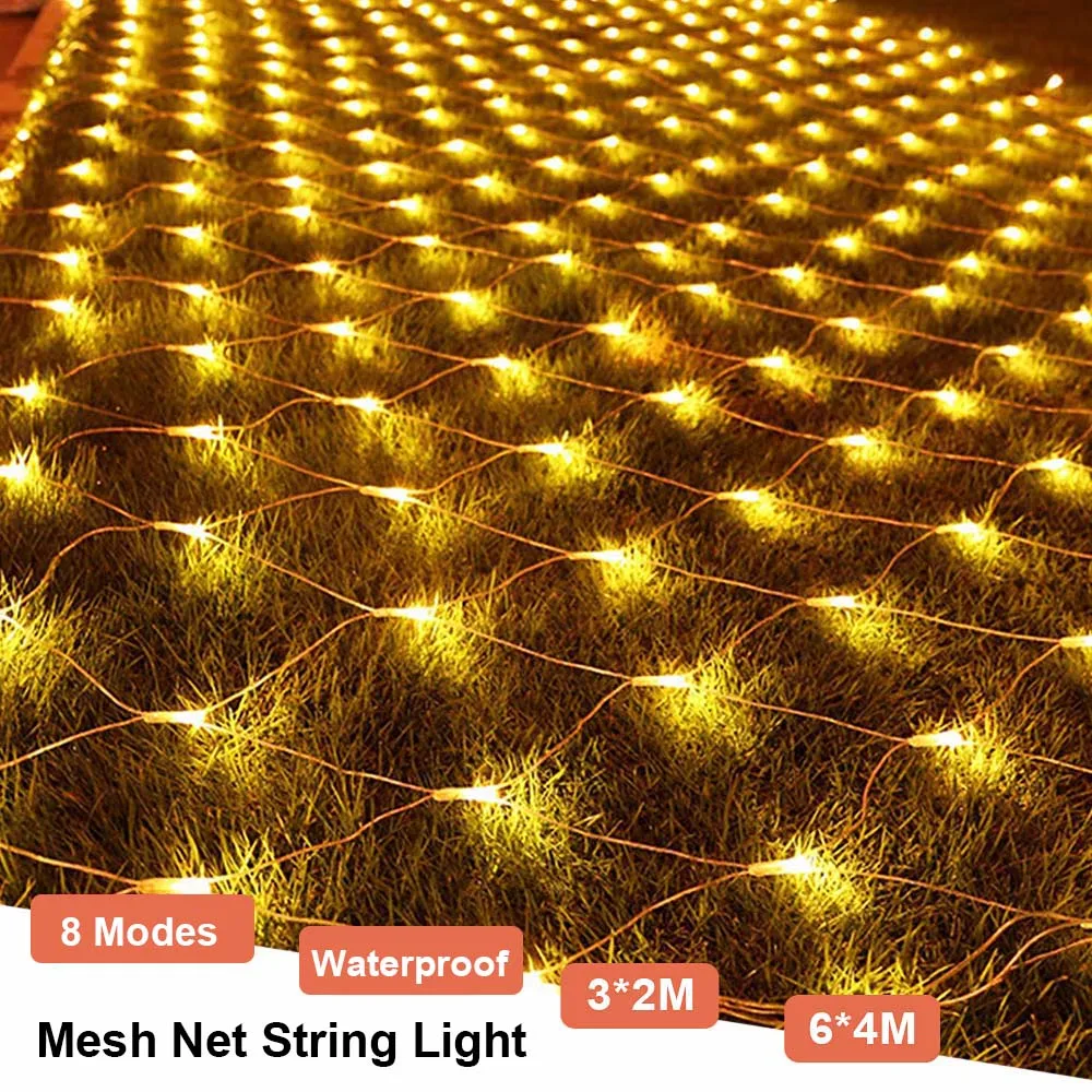 

3*2M/6*4M Fairy Lights LED String Lights Outdoor Net Mesh Lamp with 8 Modes Wedding Christmas Garden Decoration Garland Lamp