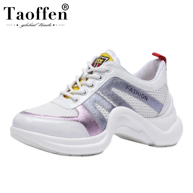 

Taoffen Young Ladies Fashion Air Cushion Real Leather Vulcanized Shoes Women Light Thick Bottom Shoes Sneakers Size 33-40