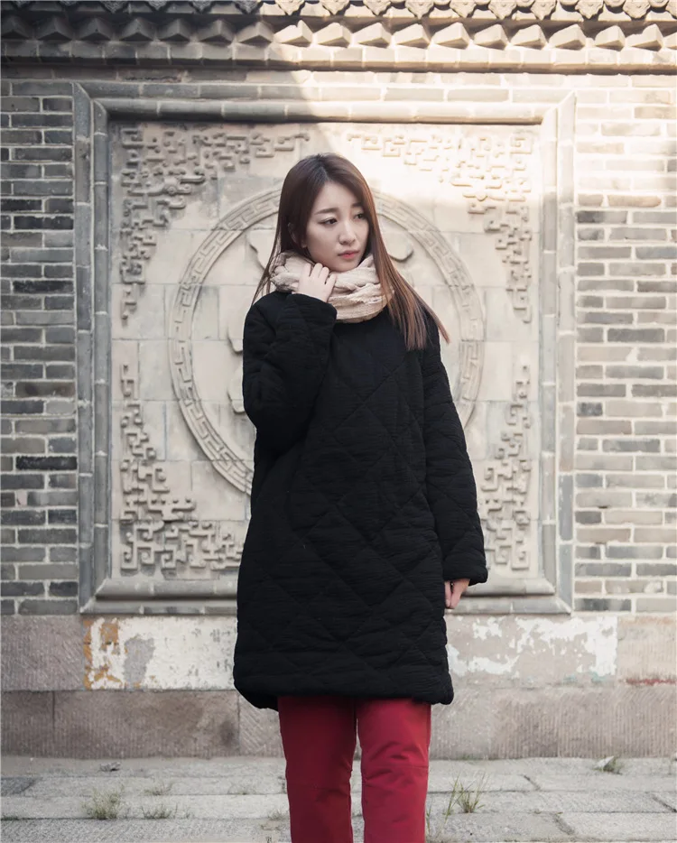 NINI WONDERLAND зимнее плотное длинное пальто с хлопковой подкладкой для женщин, свободное повседневное хлопковое теплое пальто-парка с круглым воротником