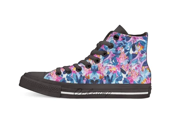 

Flower garden watercolor Design breathable Casual High Top lace-up Canvas shoes sneakers