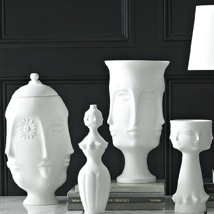 Простая белая Геометрическая матовая абстрактная ваза с головой человека Современная Гостиная многогранный цветочный орнамент