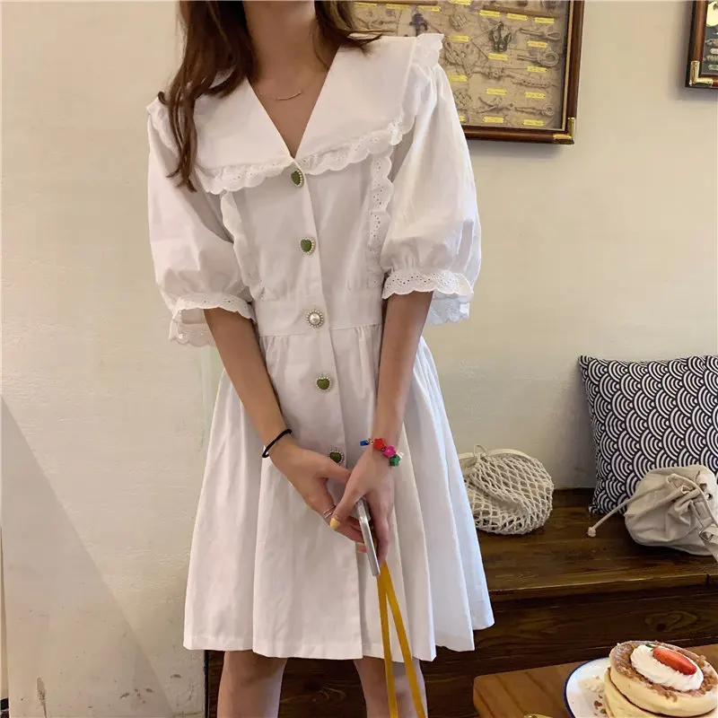 

Alien Kitty Stylish French New Elegant Summer Slender Chic Fresh Slim Sweet Lace Women 2019 Short Sleeves Vintage White Dresses