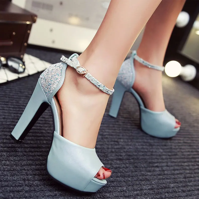 Fanyuan женские босоножки Летняя обувь с плоской подошвой для женщин; однотонные Цвет открытый носок туфли на очень высоком каблуке каблук 10 см с украшениями с закрытой пяткой; сандалии под платье, для вечеринки