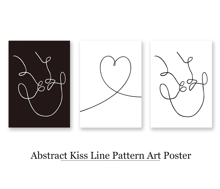 Couple Love Abstract Line Drawing Wall Art Black&White Canvas Painting Nordic Vintage Posters&Prints Living Room Home Decoration (1)