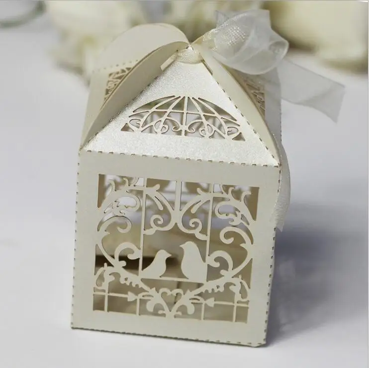 100 шт роскошный праздничный свадебный сувенир лазерная резка жемчужная бумажная лента сладкий подарок коробка классический стиль Птицы