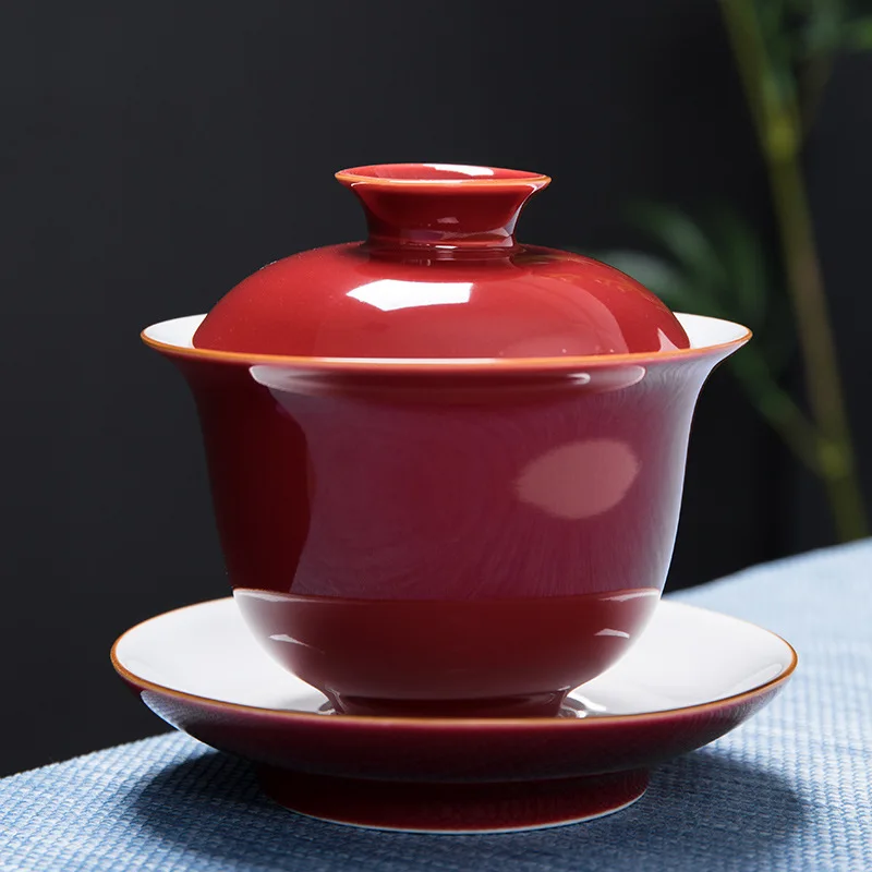 Кофейные чайные сервизы, керамический чайник Gaiwan, чайная чашка, китайские чайные наборы кунг-фу - Цвет: red