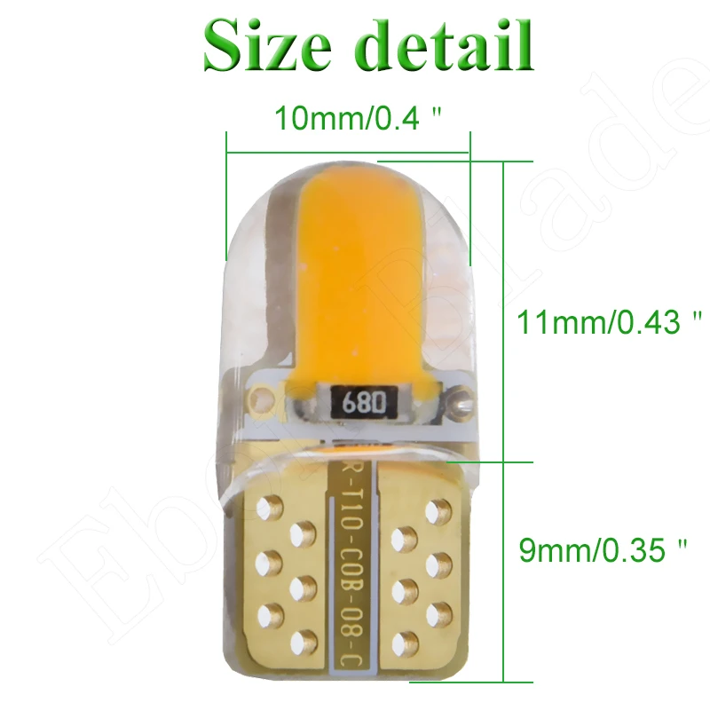 2/4 шт. Автомобильный светодиодный светильник T10 W5W 12 В 194 168 2825 светильник s лампы силикон Cob Авто интерьерная лампа Янтарный Желтый Оранжевый Красный Белый