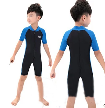 

Children One Piece Lycra Short Sleeves Diving RashGuard Beach SwimSuit Boys Breathable UV Protection Surfing Jump Bathing Suit