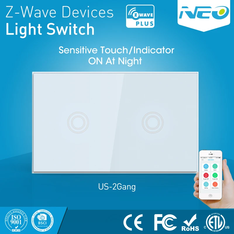 

NEO Coolcam Smart Home Z-Wave Plus 2Gang US Light Switch Wall Touch Switch Compatible with Z-wave 300 series and 500 series