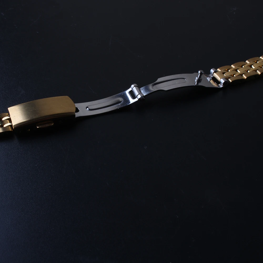 Золотые Ремешки для наручных часов из нержавеющей стали, ремешок для наручных часов, браслет 10 мм, 12 мм, 14 мм, 16 мм, классическая застежка с прямыми концами