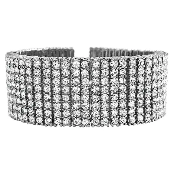 Новая мода роскошный 8 ряд браслет в стиле хип-хоп белый Iced Out посеребренные тяжелые браслеты для мужчин и женщин - Окраска металла: silver