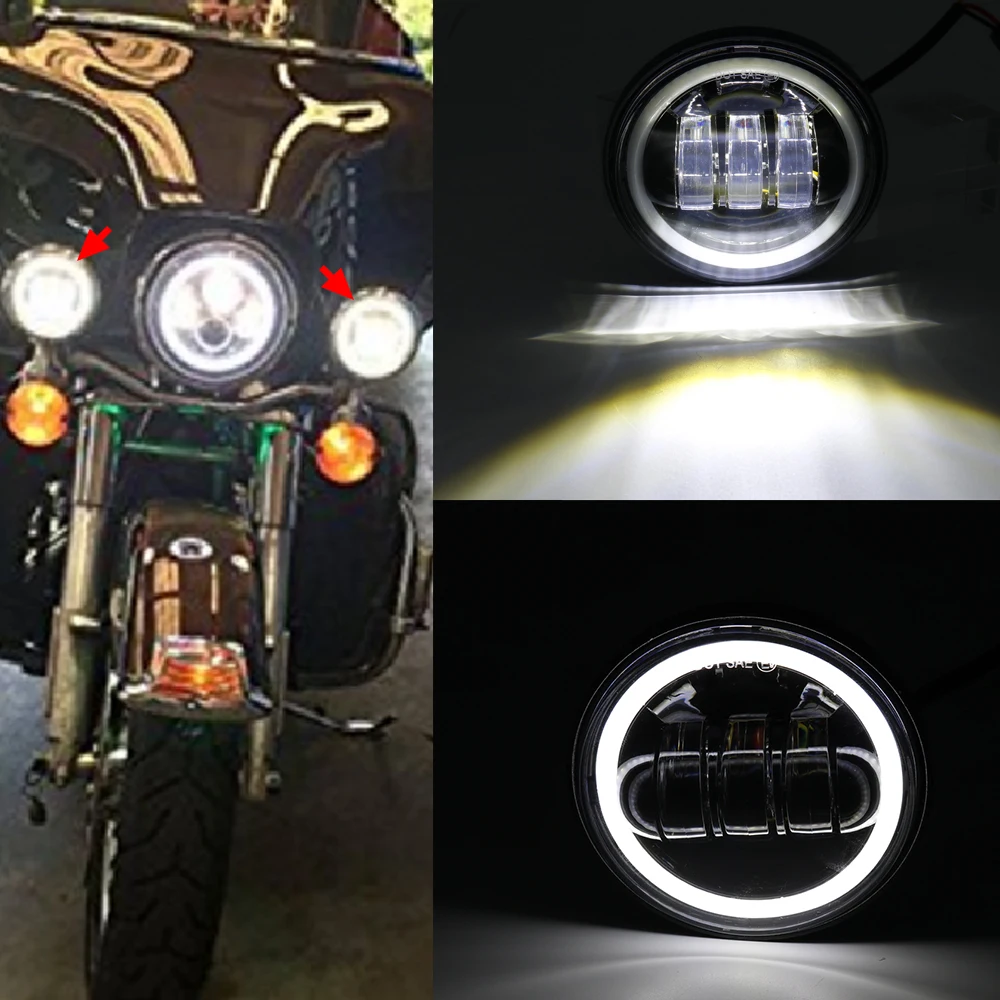 

Pair 30W Black/Chrome 4.5" LED Fog Lights Auxiliary Driving Lights Side Light Angel Eyes for Harley-Davidson