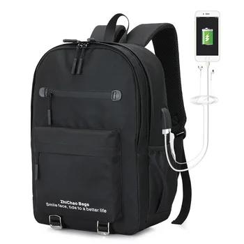 

Solid Oxford Cloth College School Backpack Men Casual Daypack Water-Repellent Laptop Bag with USB Charging Port for Travel