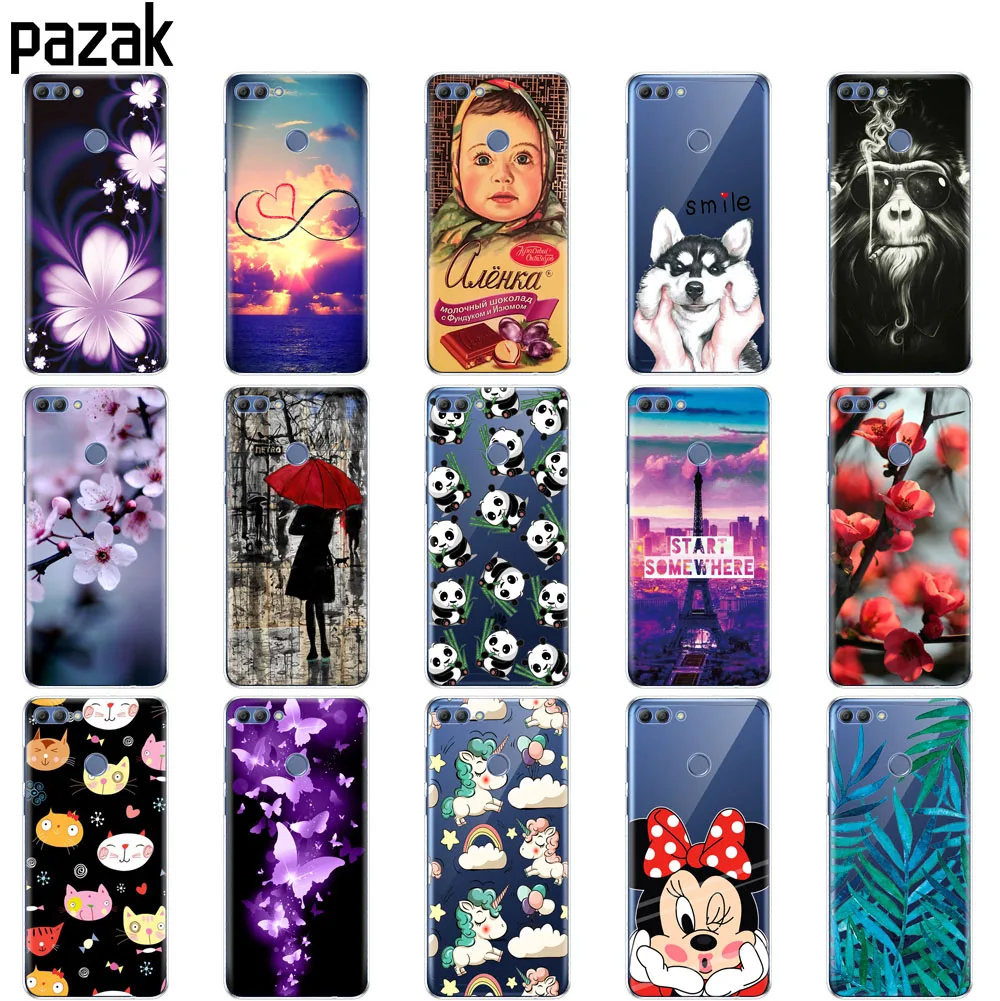 

silicone case for huawei P smart 2018 Enjoy 7S case soft tpu back phone cover 360 full protective clear print transparent coque