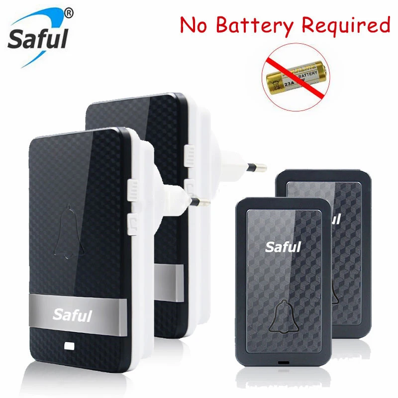 

Saful Newest Self-powered Waterproof Wireless Doorbell Long Range Remote Door Bell with 2 Outdoor Transmitter+2 Indoor Receivers