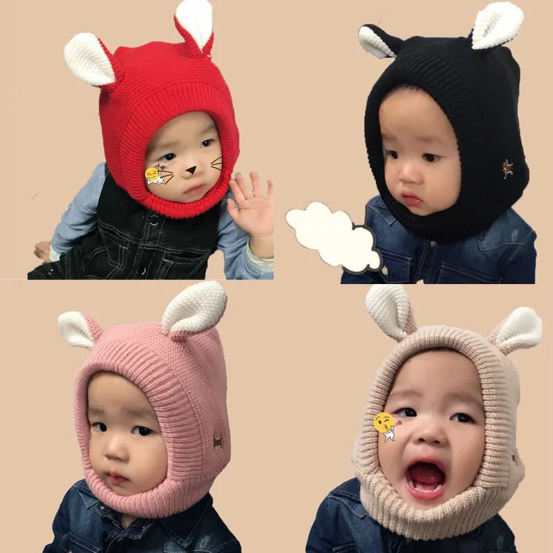 

2017 Solid Winter Beanies Baby Child knitted hat kids girls Cartoon puppy velvet knitting Earflap Caps Age for 2-8 years old