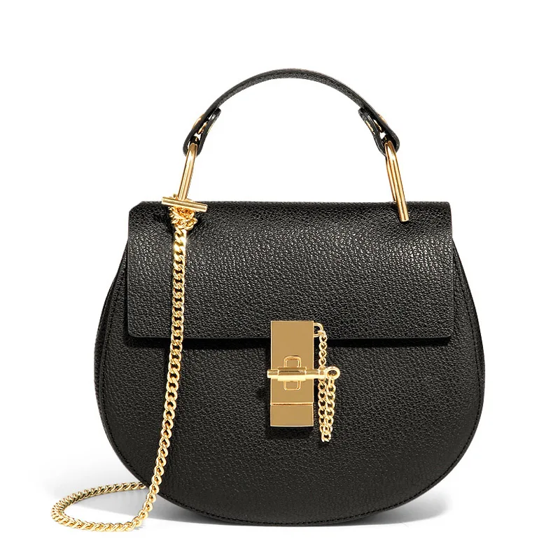T0001 Женская мини-седельная сумка, модная женская маленькая сумка-мессенджер для девочек, сумка через плечо на цепочке, сумка из воловьей кожи с клапаном, женская сумка - Цвет: big black