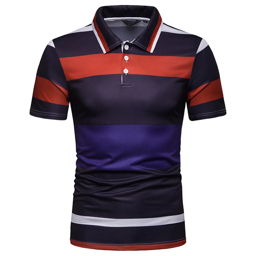 

Brand Men‘s Polo Summer 2019 Shirt Short Sleeve Slim Fit Stripe Blakc and Red lapel Blouse Tops Men Polo T-Shirts Clothing