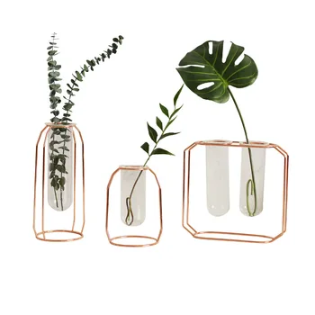 

Nordic Metal Glass Flower Vase Hydroponic Plant Container Ornaments Green Flower Plant Holder Desktop Crafts Home Decor Gifts