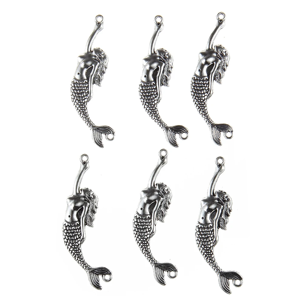 

2018 New 3D charm Antique Silver Plated Beach beautiful mermaid pendant DIY bracelet necklace jewelry accessories 76*33mm10pcs