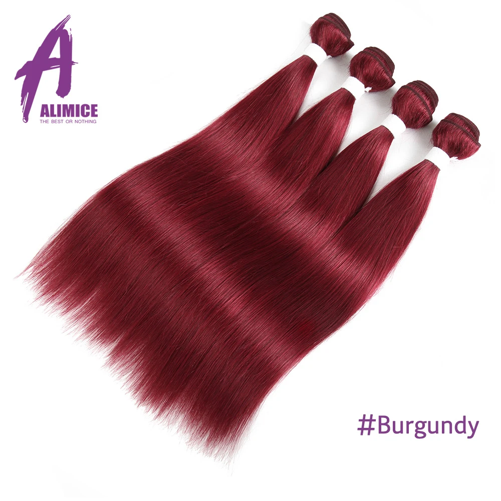 Alimice Peruvian Straight Hair Bundles Human Hair Extensions 4Bundles #1B#4#27#30#33#99Burgundy Ombre Hair 8-26inches Remy (21)